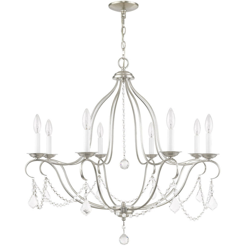 Eight Light Metal Dimmable Chandelier With Shades - Nickel
