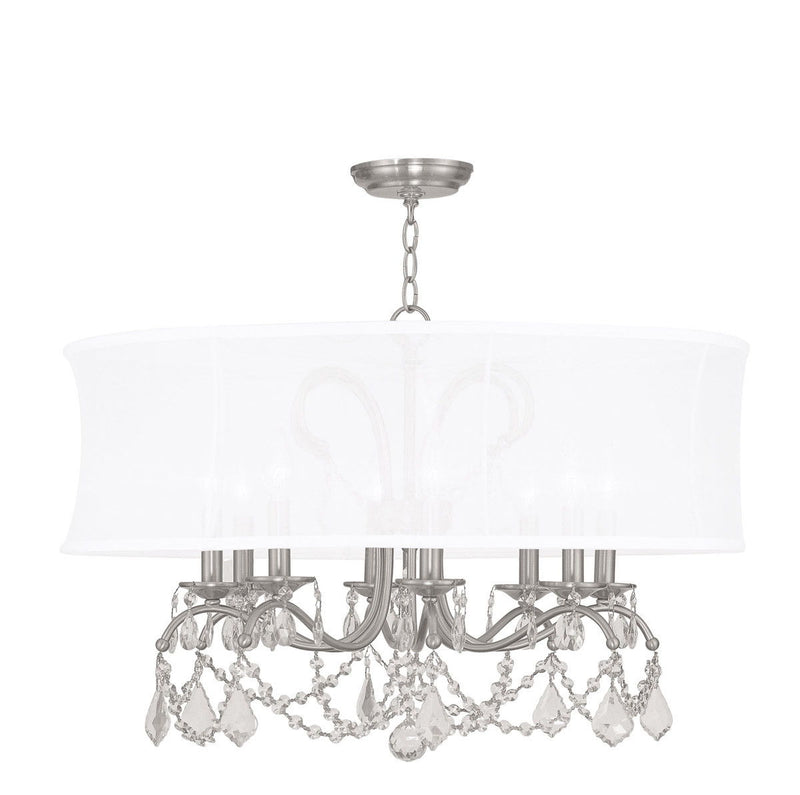 21" Eight Light Dimmable Chandelier With Shades - Nickel