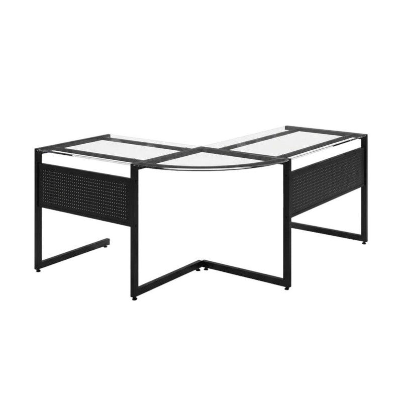 Stainless Corner Computer Desk - Clear / Black