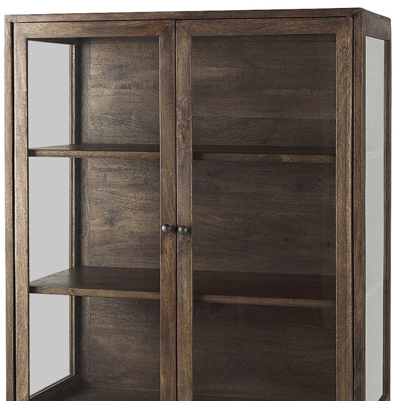 36" Solid Wood And Metal Display Cabinet With Two Doors - Brown