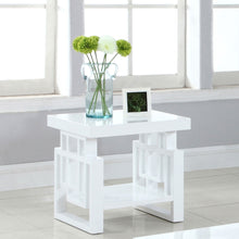 Load image into Gallery viewer, Rectangular End Table With Geometric Design And Open Shelf - White
