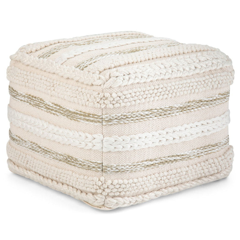 Cotton Pouf Ottoman - Off White