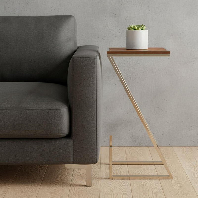 Stylish Asymmetrical Wood And Metal Z Shaped Side Table - Brown Natural