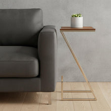 Load image into Gallery viewer, Stylish Asymmetrical Wood And Metal Z Shaped Side Table - Brown Natural
