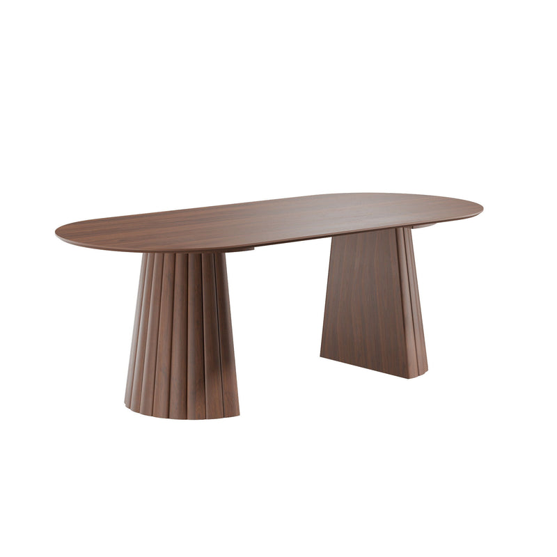 Wood Double Pedestal Base Oval Dining Table - Walnut