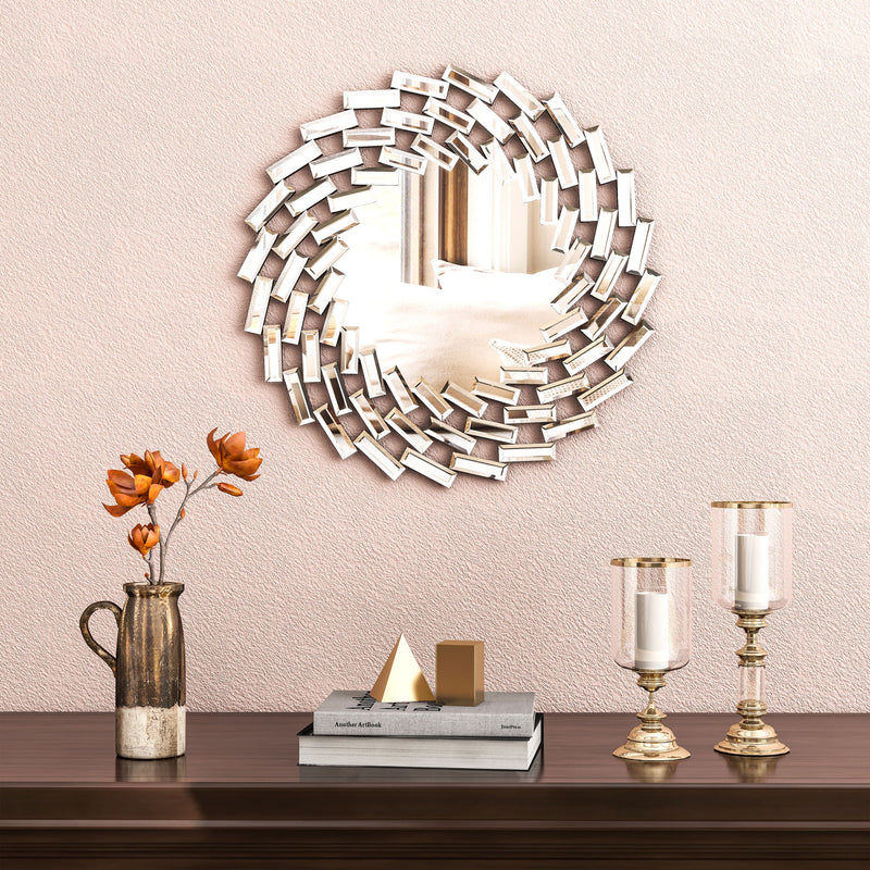20" Round Sunburst Frameless Accent Mirror - Silver