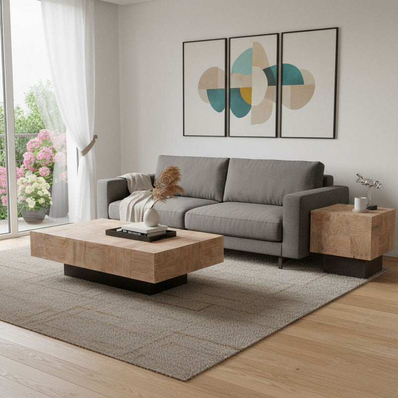 Wood Block Coffee Table (Set of 2) - Natural / Brown