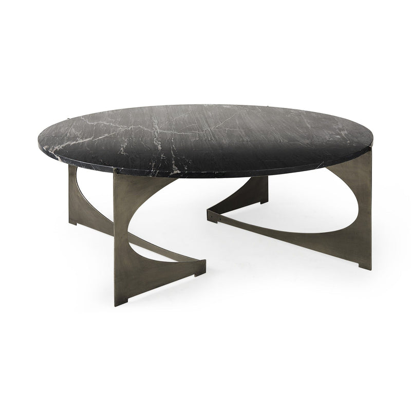 Genuine Marble And Iron Round Coffee Table - Black And Gold