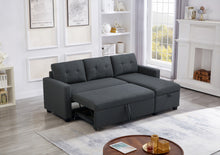 Load image into Gallery viewer, Upholstered Pull Out Sectional Sofa with Storage Chaise, Convertible Corner Couch, Dark Grey
