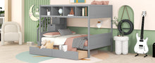 Load image into Gallery viewer, Twin over Full Bunk Bed with Shelfs, Storage Staircase and 2 Drawers, Gray
