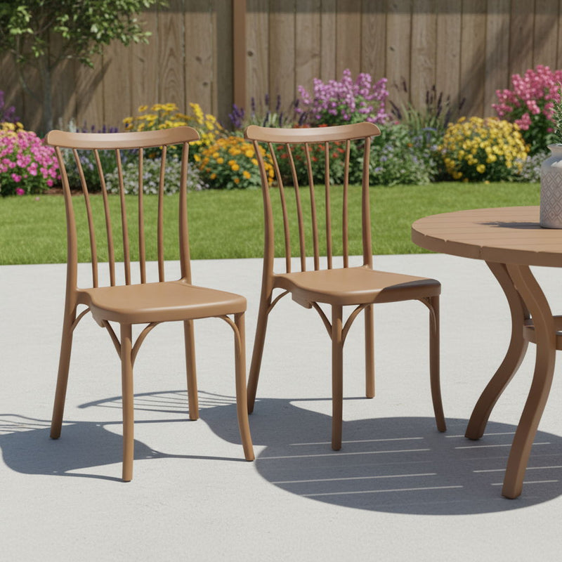 Heavy Duty Plastic Slat Back Dining Side Chairs (Set of 2) - Natural