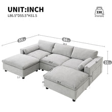 Load image into Gallery viewer, Modular Sectional With Storage Pockets, 5 Seat U Shaped Couch Set With Pillows, Free Combination Modern Cloud Sofa With 2 Movable Ottoman
