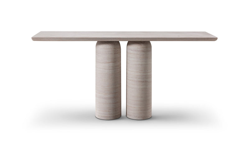Genuine Marble And Stone Pedestal Console Table - Beige