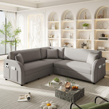 Load image into Gallery viewer, L-Shaped Couch With Pull-Out Bed, Oversize Convertible Sleeper Sofa With Side Pocket &amp; USB Port

