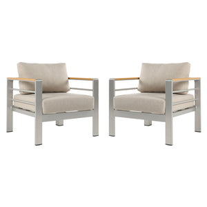 Cora - Outdoor Aluminum Club Chair Set Frame With Cushion Durable And Stylish Seating For Patio - Beige / Natural / Silver