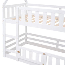 Load image into Gallery viewer, Twin over Twin House Bunk Bed with Fence and Door, White
