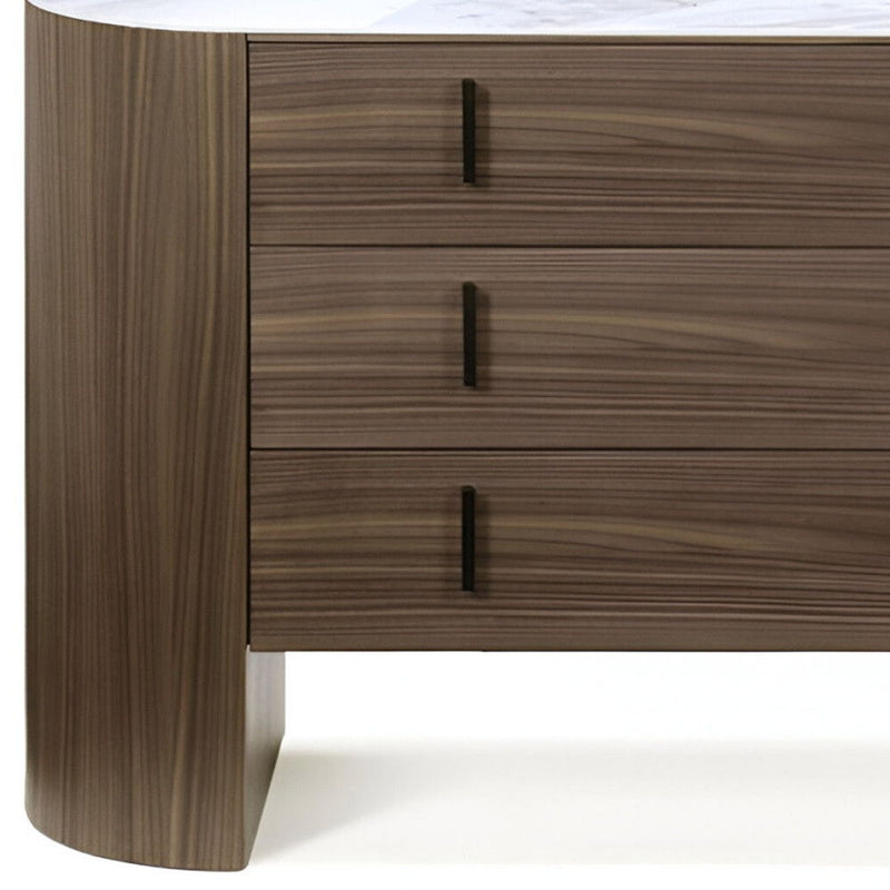 Marble Solid And Manufactured Wood Three Drawer Dresser - Walnut