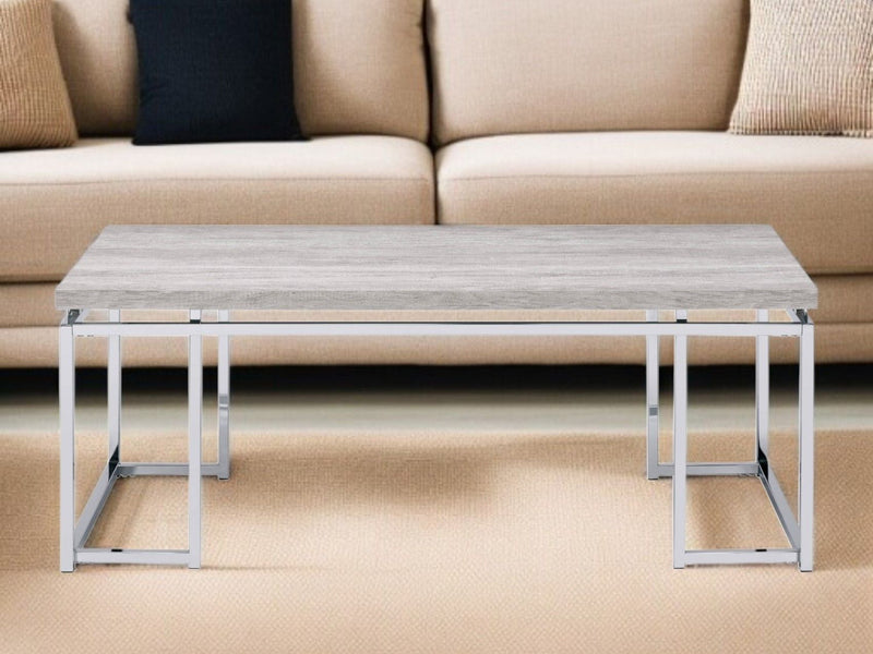 47" Oak And Wood And Metal Frame Coffee Table - Silver