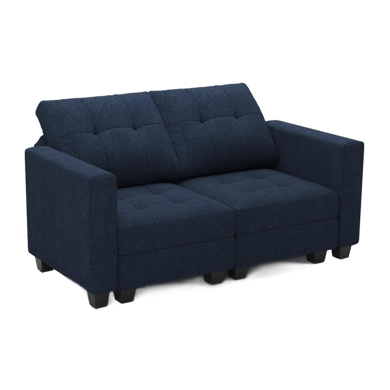 And Black Linen Blend Modular Loveseat With Storage And Toss Pillows - Blue