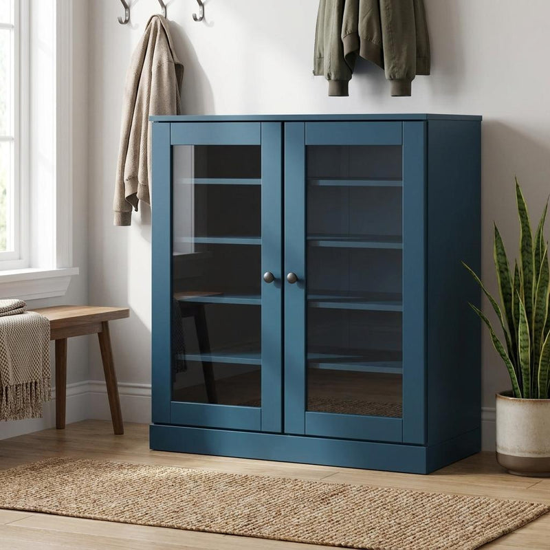 Twenty Pair Solid Woodshoe Storage Cabinet (752334) - Teal Blue