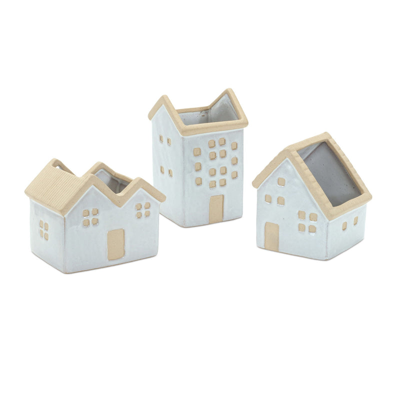 House Trio Pot Planters (Set of 3) - White / Natural