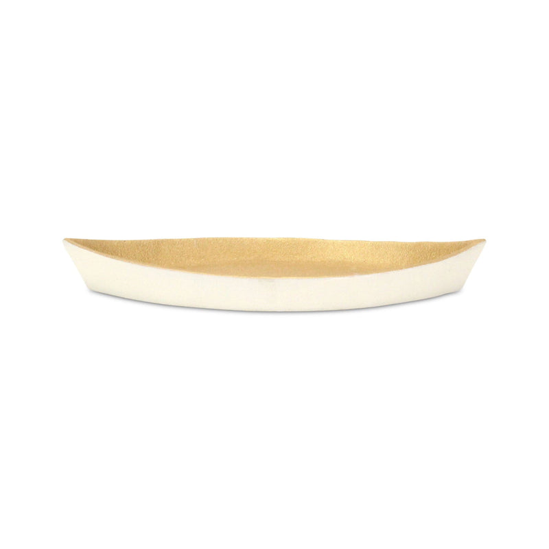 10" Cast Iron Oval Boat Shaped Tray - Gold / Off White