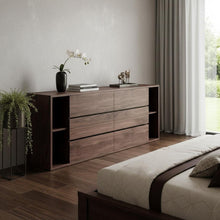 Load image into Gallery viewer, Wood Six Drawer, Double Dresser - Walnut
