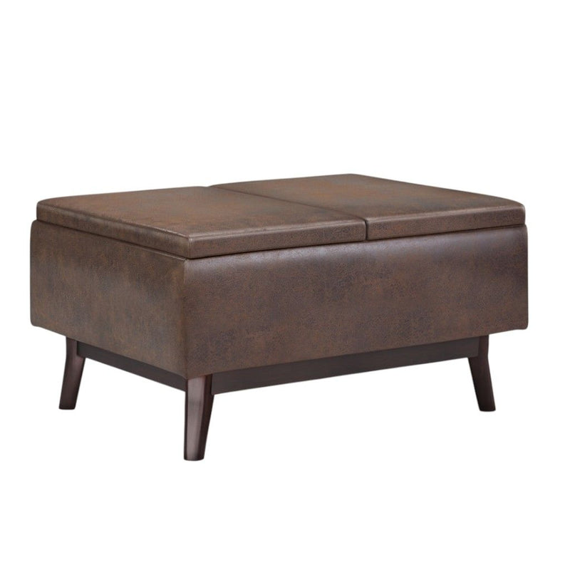 Cocktail Ottoman With StorageLeather - Brown