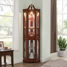 Load image into Gallery viewer, Corner Curio Cabinet With Lights, Adjustable Tempered Glass Shelves, Display Cabinet (E26 Light Bulb Not Included) - Mirrored / Walnut
