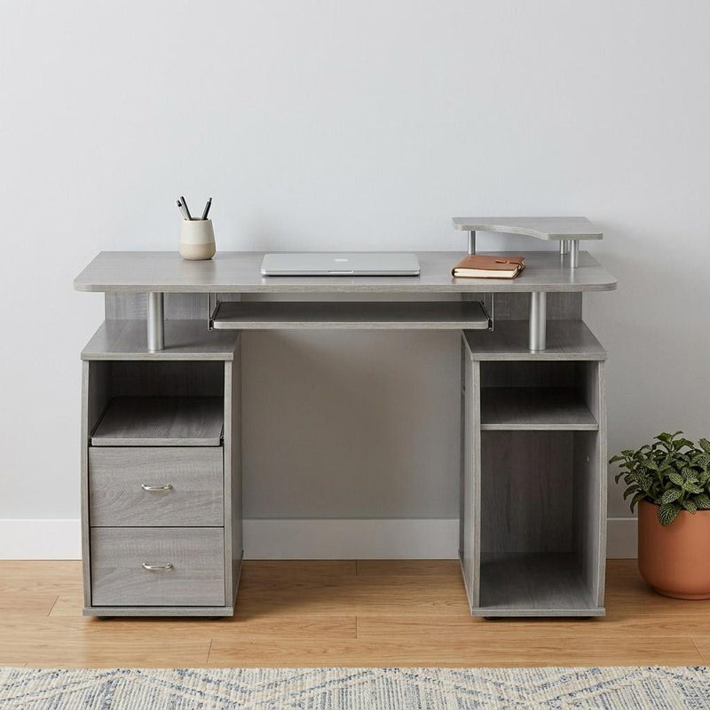 Pedestal Computer Desk With Two Drawers - Gray