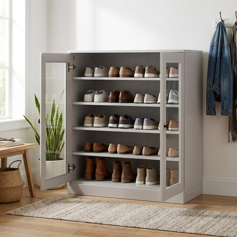 Twenty Pair Solid Woodshoe Storage Cabinet (752342) - Off White