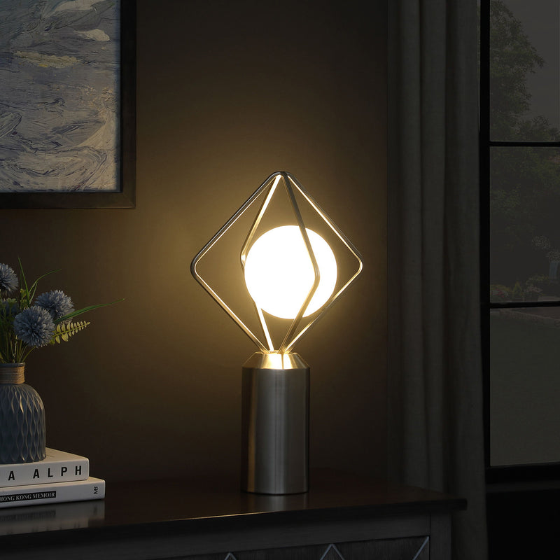 Geometric Pedestal Contemporary Table or Desk Lamp - Silver