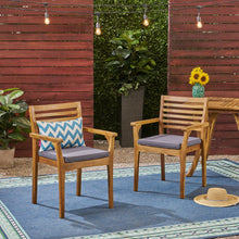 Load image into Gallery viewer, Outdoor Dining Chair With Slat Back And Acacia Wood Frame (Set of 2) - Gray / Teak
