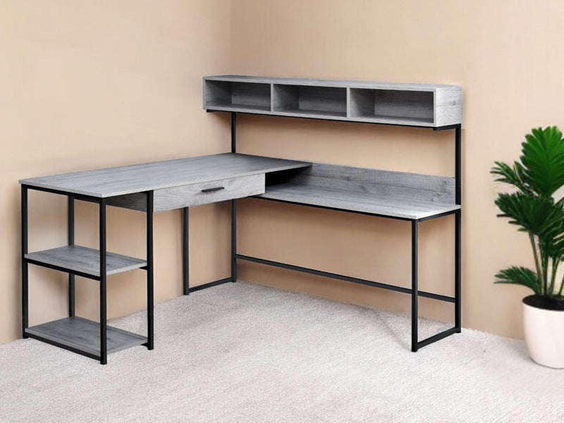 59" L Shape Computer Desk - Gray And Black