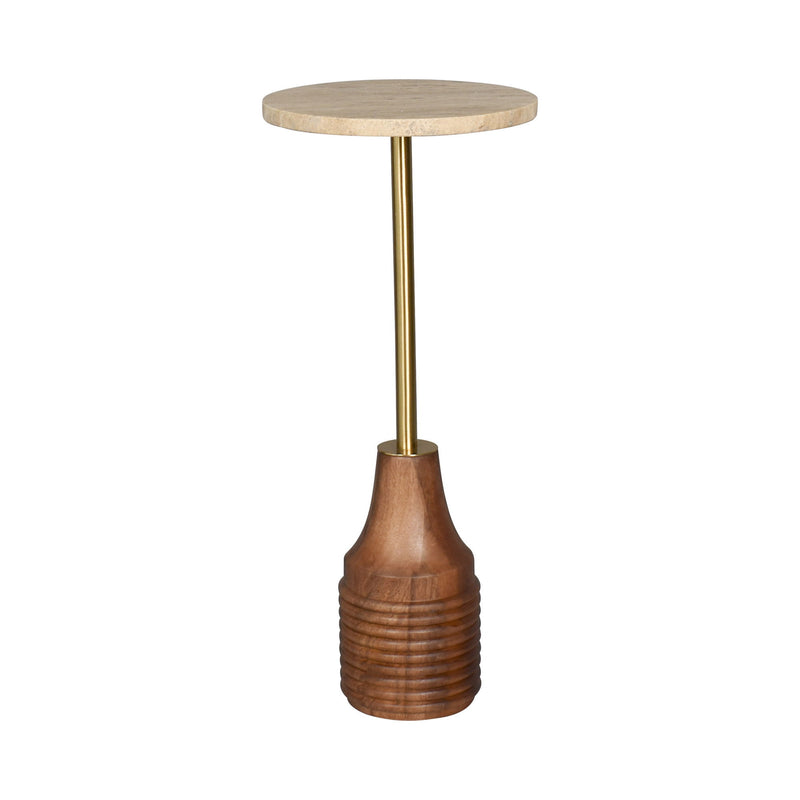 Marble Round Pedestal End Table - Beige / Brown / Gold