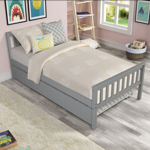 Twin Bed with Trundle, Platform Bed Frame with Headboard and Footboard, for Bedroom Small Living Space,No Box Spring Needed,Grey