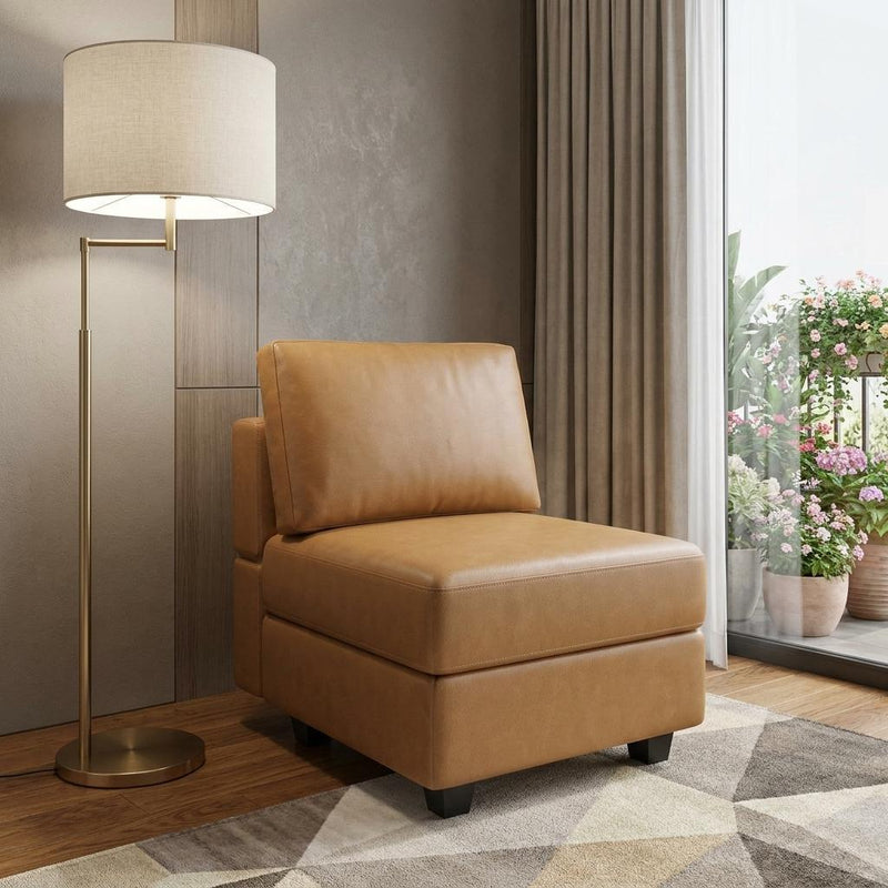 Faux Leather Lounge Chair With Storage - Brown