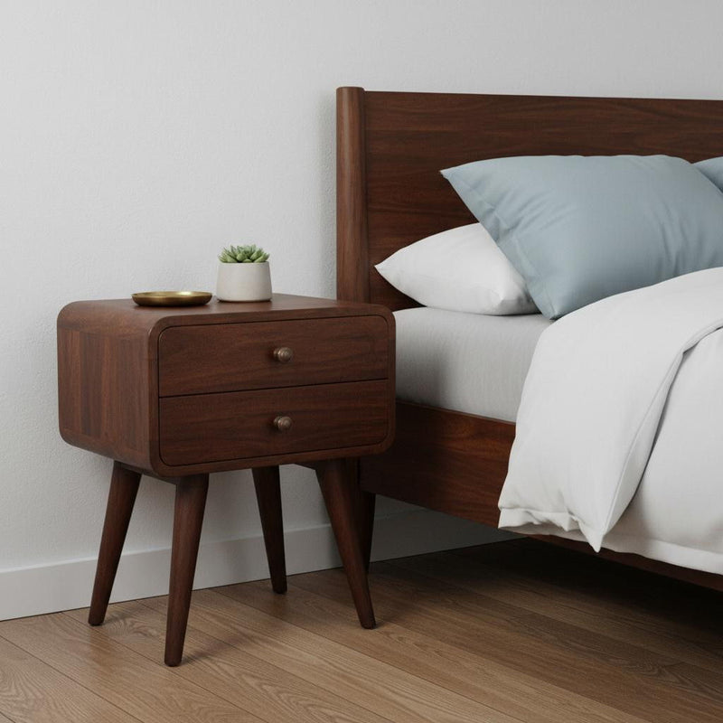 Solid Wood Two Drawer Nightstand - Walnut