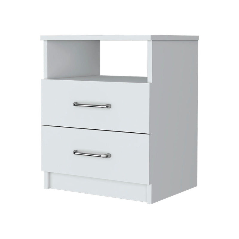 20" Modern Wood Two Drawer Nightstand - White