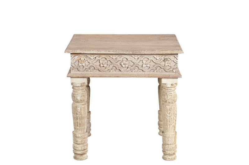 Distressed Solid Wood Square End Table - White