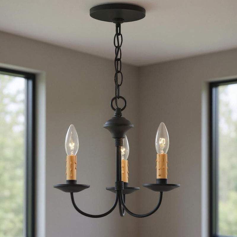 11" Three Light Dimmable Chandelier With Shades - Black