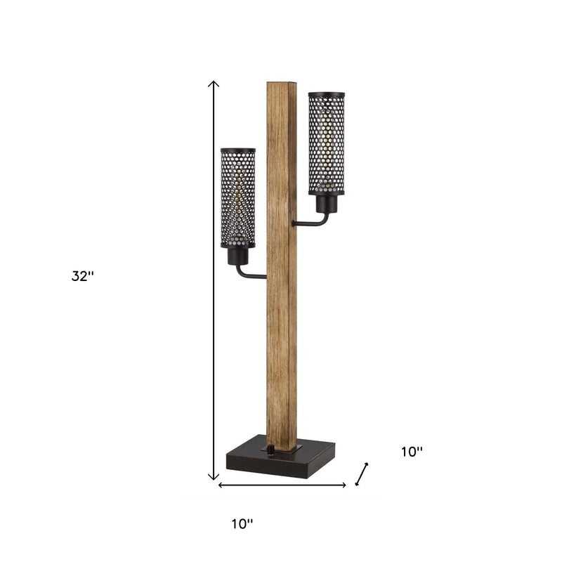 Metal Two Light Table Lamp With Black Novelty Shade - Gray