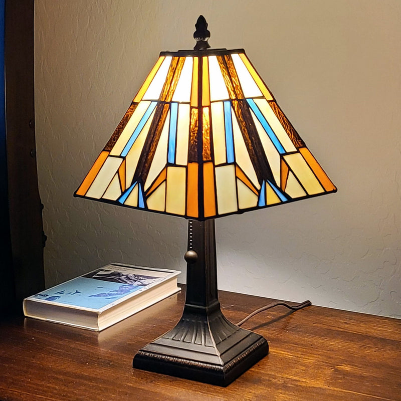 Metal Candlestick Table Lamp With Orange And Ivory Empire Shade - Dark Brown