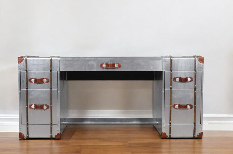 Aluminum Executive Desk With Five Drawers - Silver