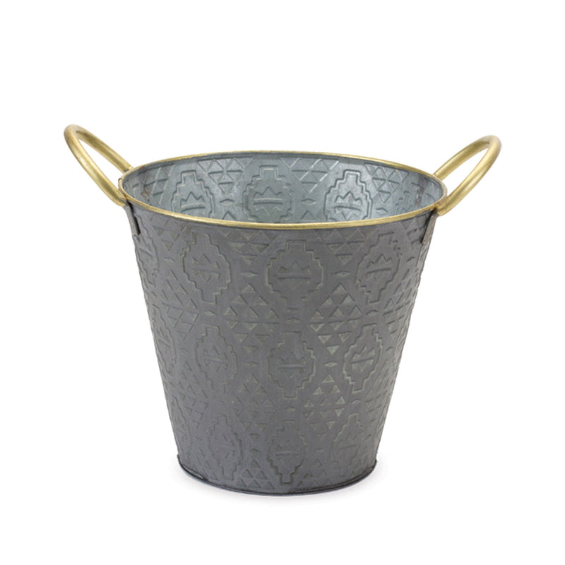 Geometric Round Pot Planters (Set of 3) - Gold / Gray