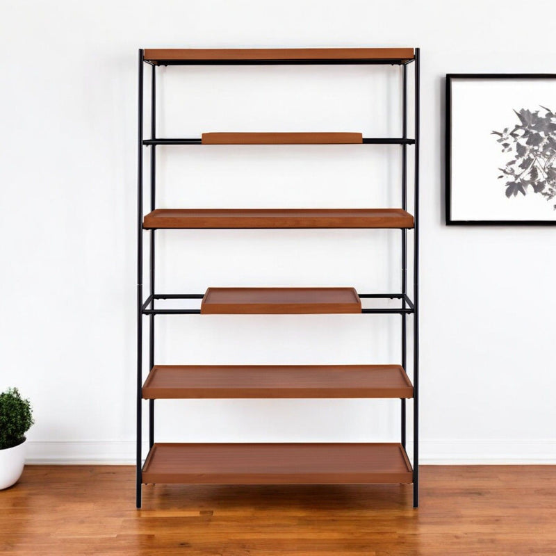 Six Tier Etagere Bookcase - Oak / Black
