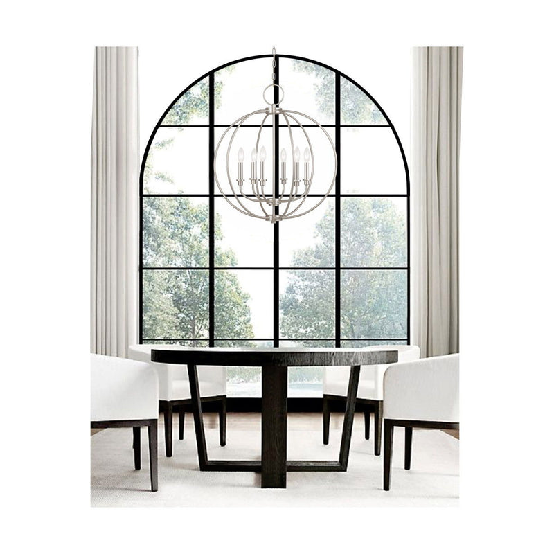 Six Light Dimmable Chandelier With Shades - Nickel