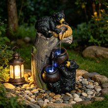 Load image into Gallery viewer, Bear Tree Stump Outdoor Water Fountain With LED Lights - Brown Gray
