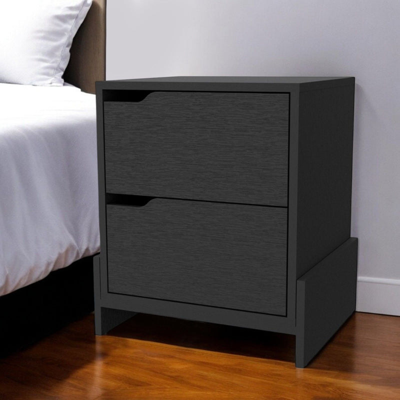 20" Wood Two Drawer Nightstand - Black