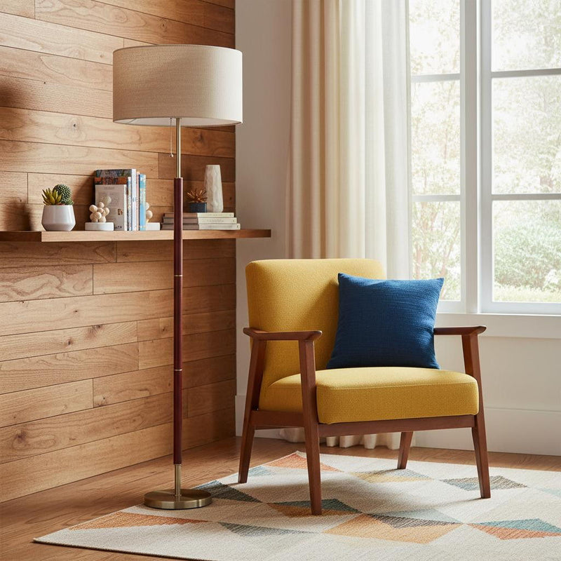 Traditional Shaped Floor Lamp With Drum Shade - Brown